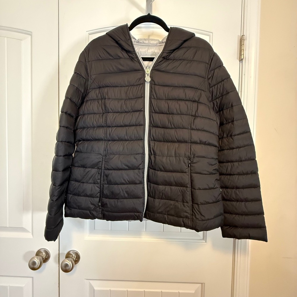 Nautica Reversible Womens XL Lightweight Hooded Puffer Jacket Quilted Full Zip - Picture 2 of 14